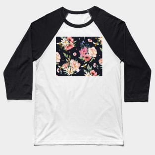 Field of Bees Black and Pink Flowers Baseball T-Shirt